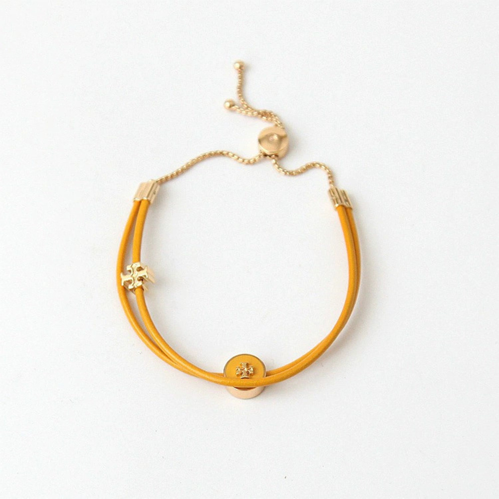 Tory Burch Yellow Double Layer Leather Logo Adjustable Bracelet